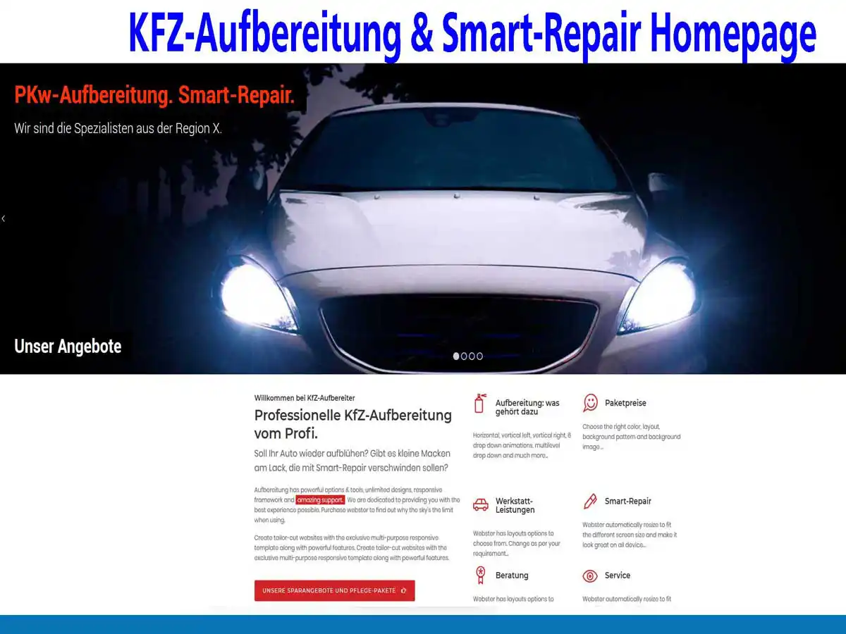 Website-Vorlage für Fahrzeugaufbereitung und Smart-Repair